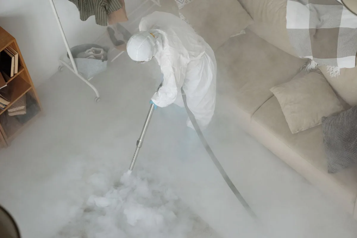 Biohazard cleanup technician in protective equipment, South Orange, Orlando, FL